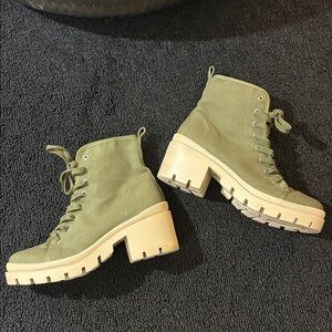 Anthropologie Olive Green Canvas Boots